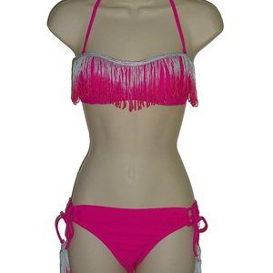 The Bikini Lab pink fringe bandeau bikini size M new